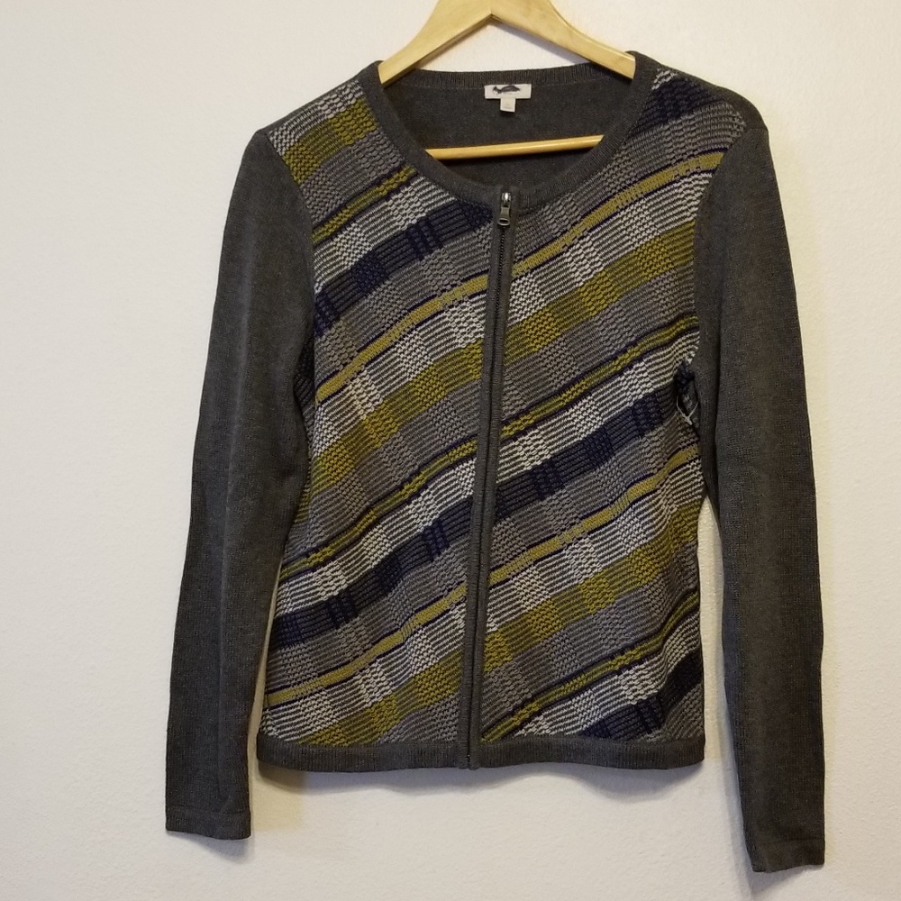 Talbots grey cotton zip-up sweater